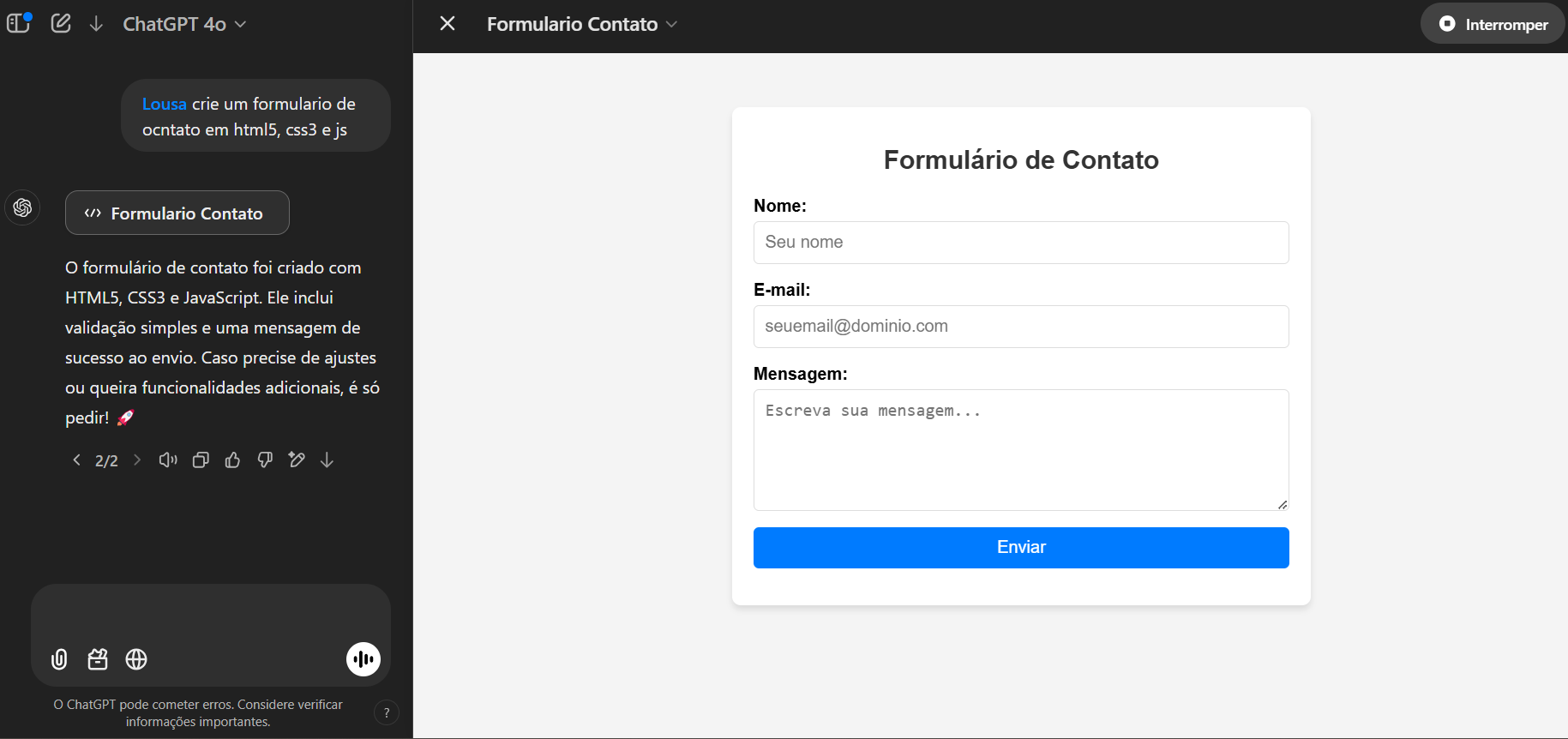 Canvas no ChatGPT ganhou prévia e Python